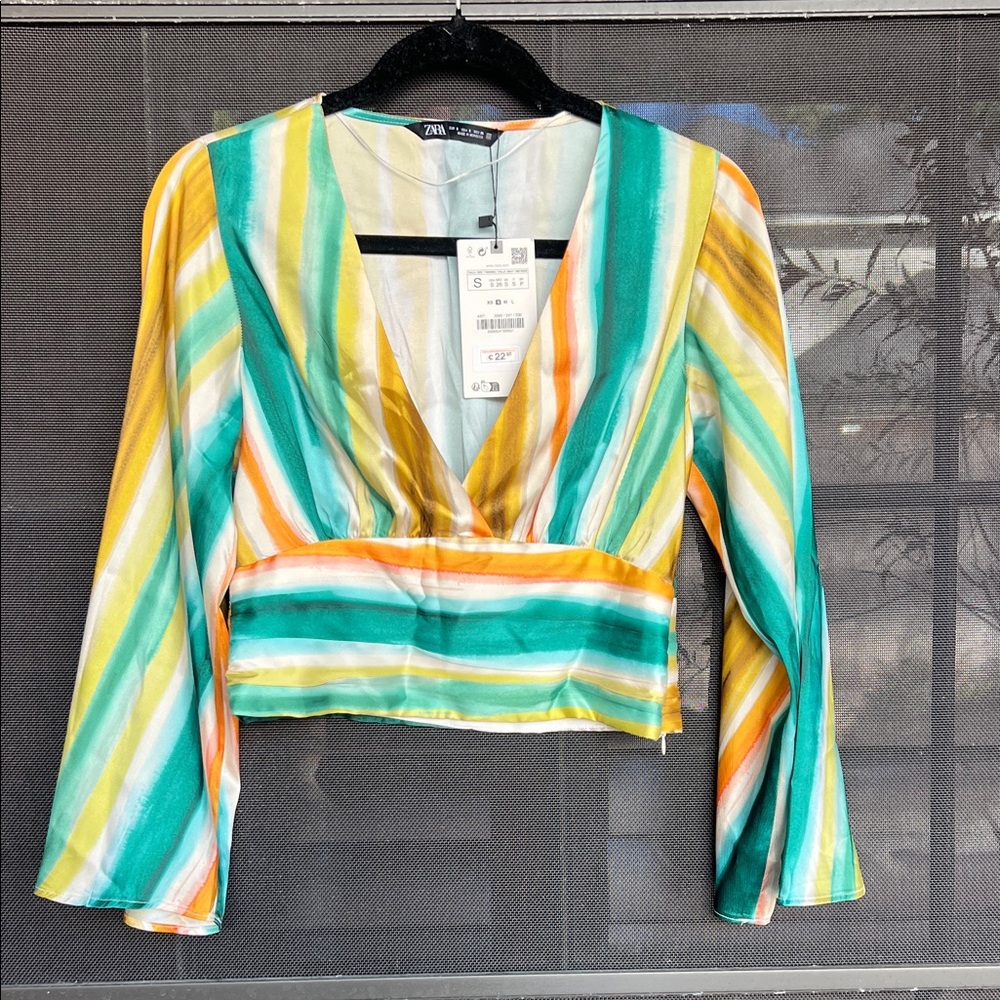 Zara Vibrant Striped Blouse - Green, Yellow, Orange